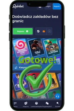 Rainbet app gotowa do użycia na iPhone - ekran główny kasyna po instalacji PWA