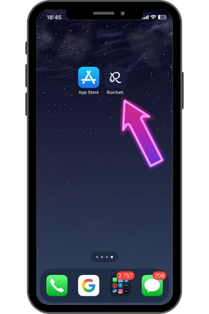 Ikona Rainbet na ekranie głównym iPhone po dodaniu PWA z Safari