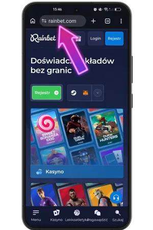 Strona rainbet.com otwarta w przeglądarce Chrome na telefonie
